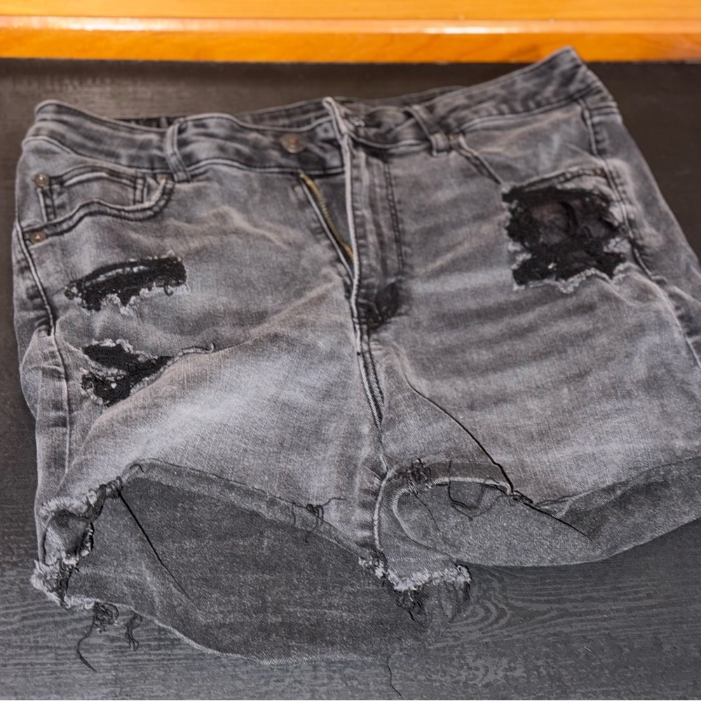 American Eagle Outfitters Gray Distressed High Waist Shorts